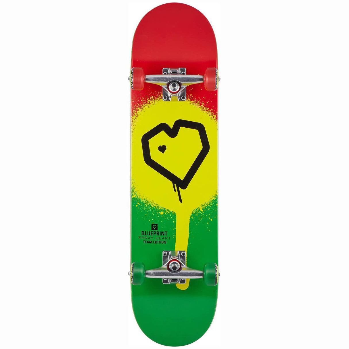 Blueprint Spray Heart Complete Skateboard - Rasta 8''