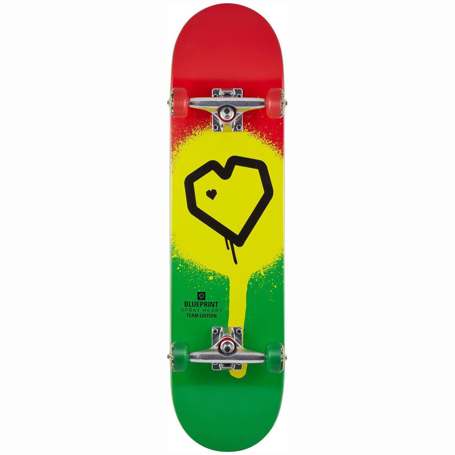 Blueprint Spray Heart Complete Skateboard - Rasta 8''