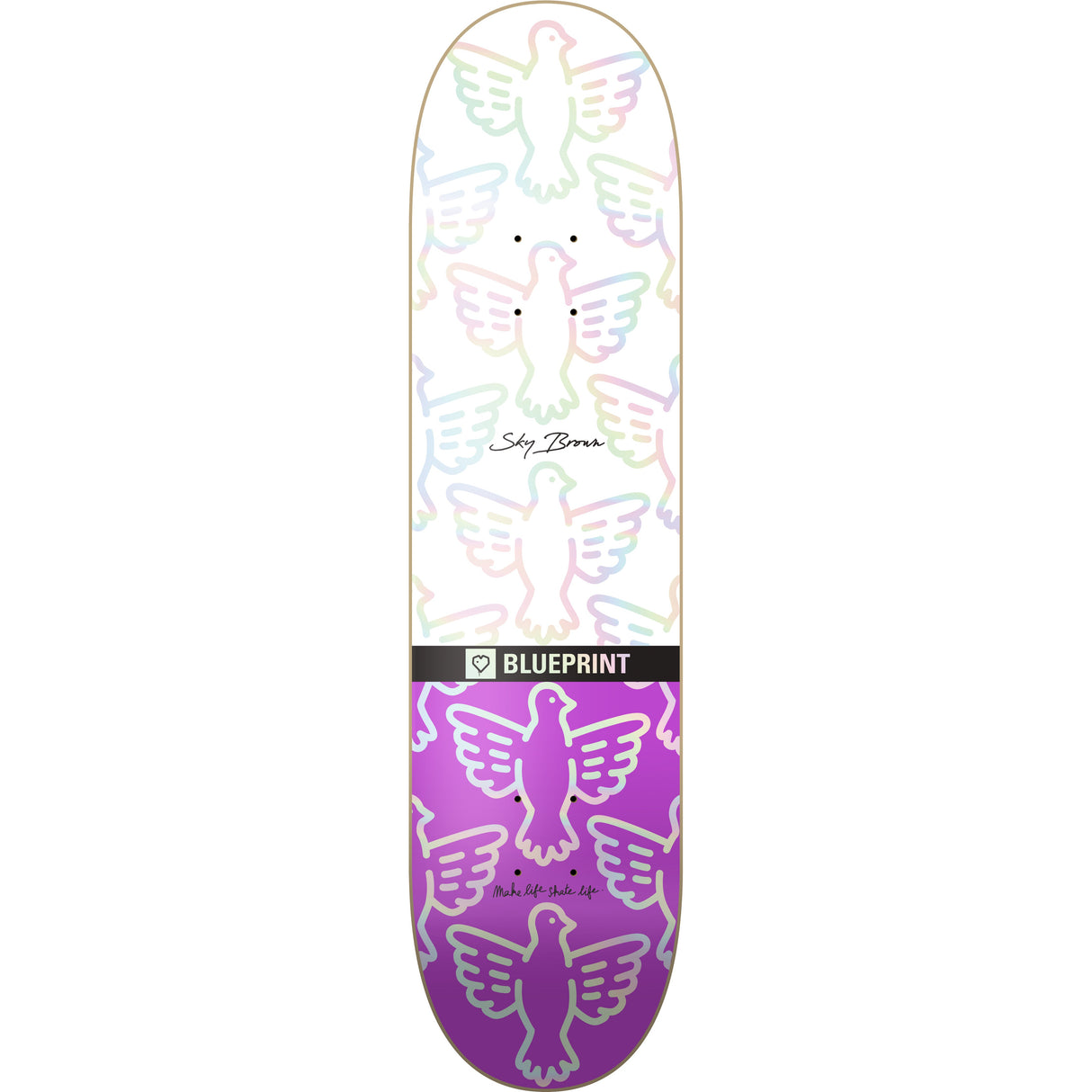 Blueprint Sky Brown x MLSL Skateboard Deck - White Holographic 8"