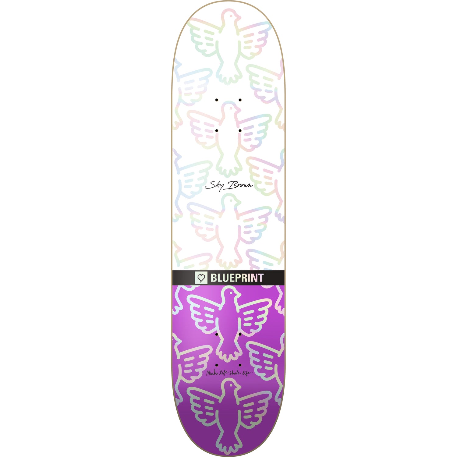Blueprint Sky Brown x MLSL Skateboard Deck - White Holographic 8"