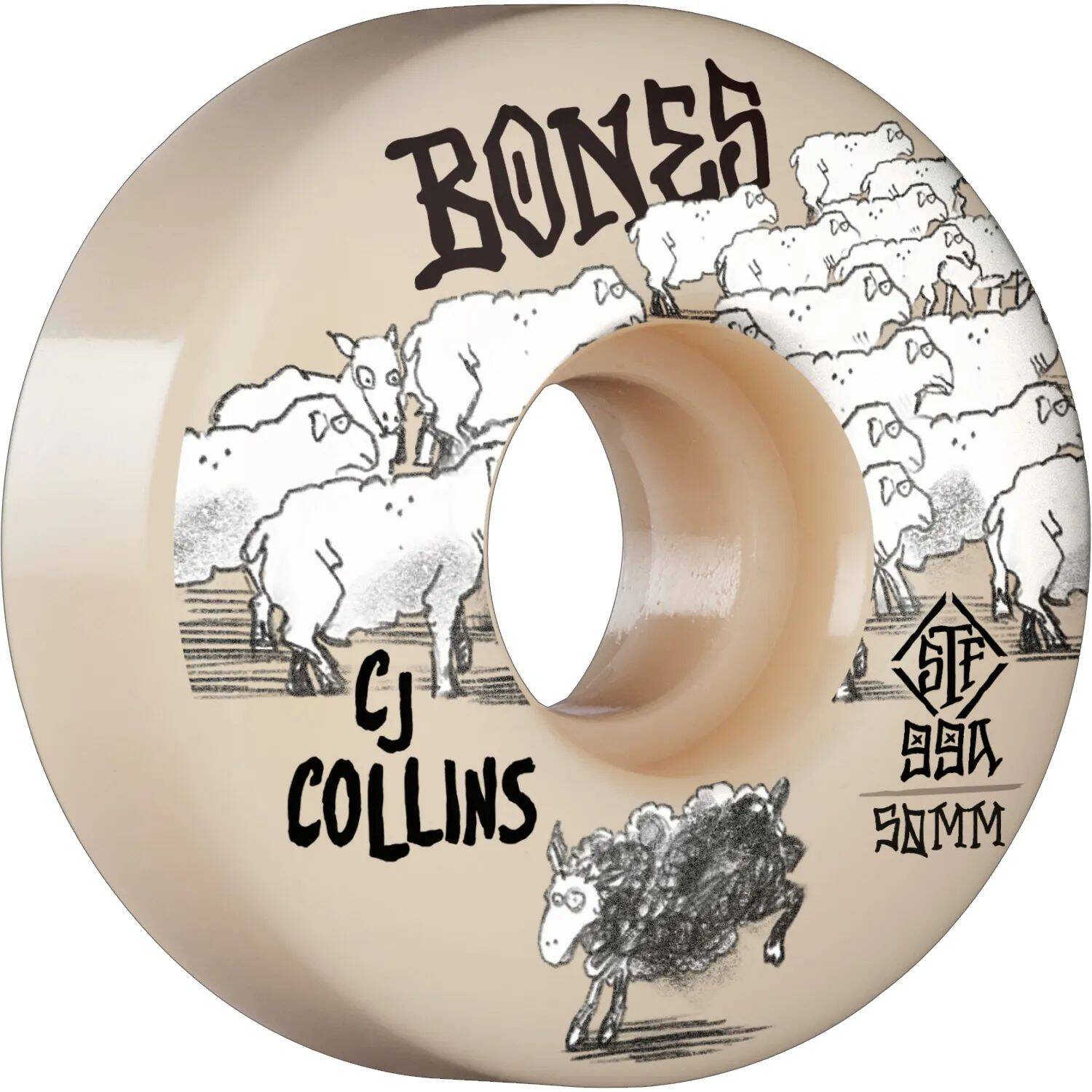 Bones STF Collins Black Sheep V3 Slim 99a Skateboard Wheels - White 50mm (Pack of 4)