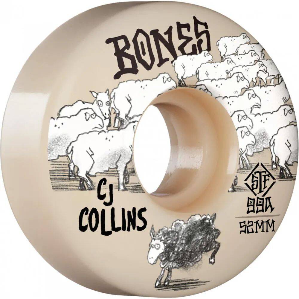 Bones STF Collins Black Sheep V3 Slim 99a Skateboard Wheels - White 52mm (Pack of 4)