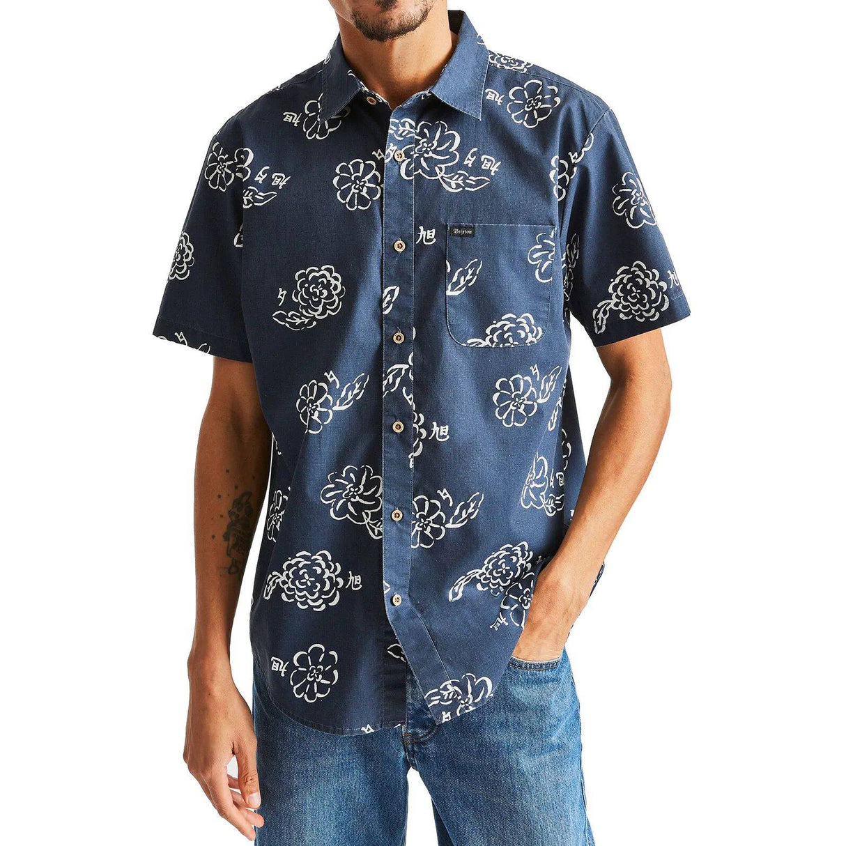 Brixton Charter Print Woven Shirt - Navy/Off White