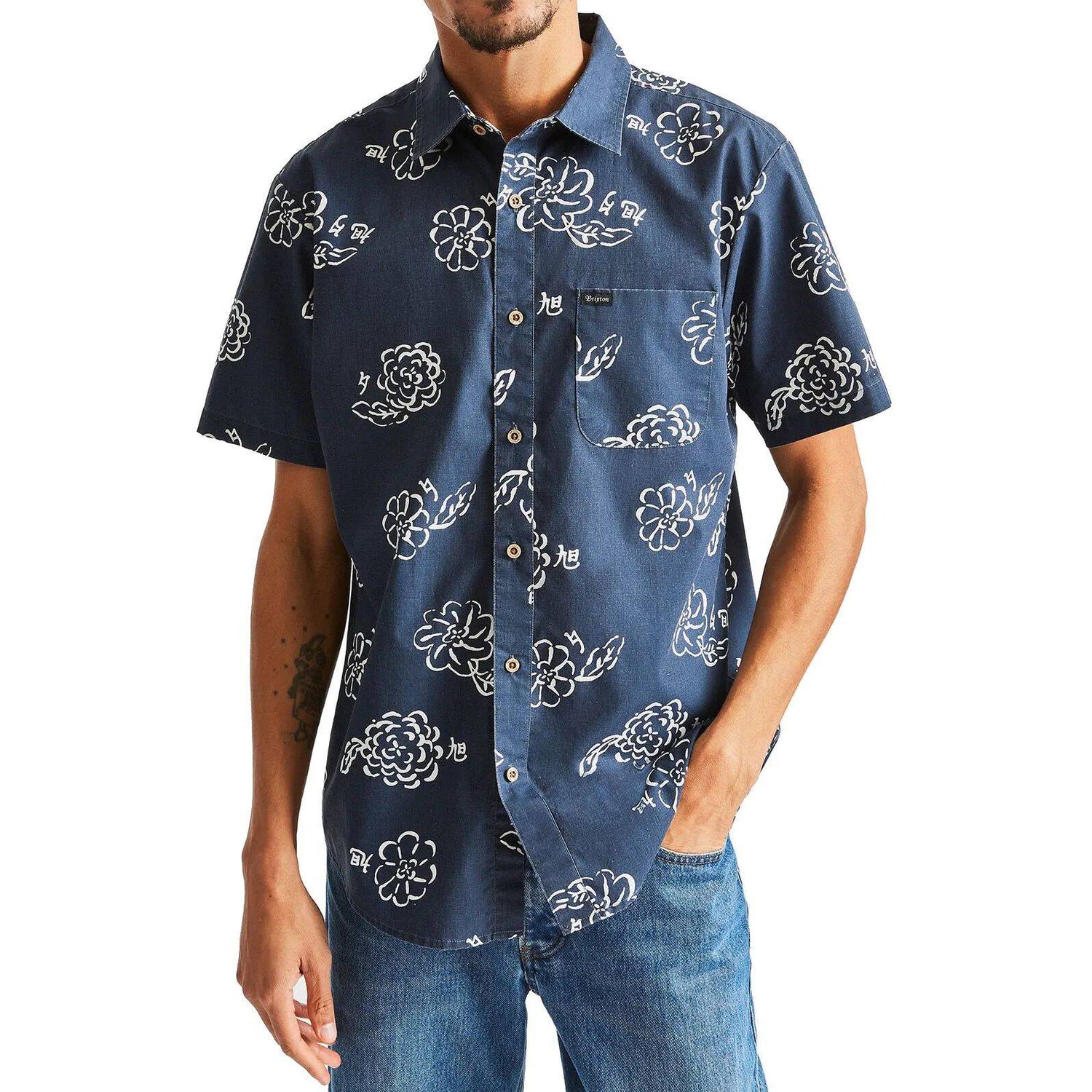 Brixton Charter Print Woven Shirt - Navy/Off White