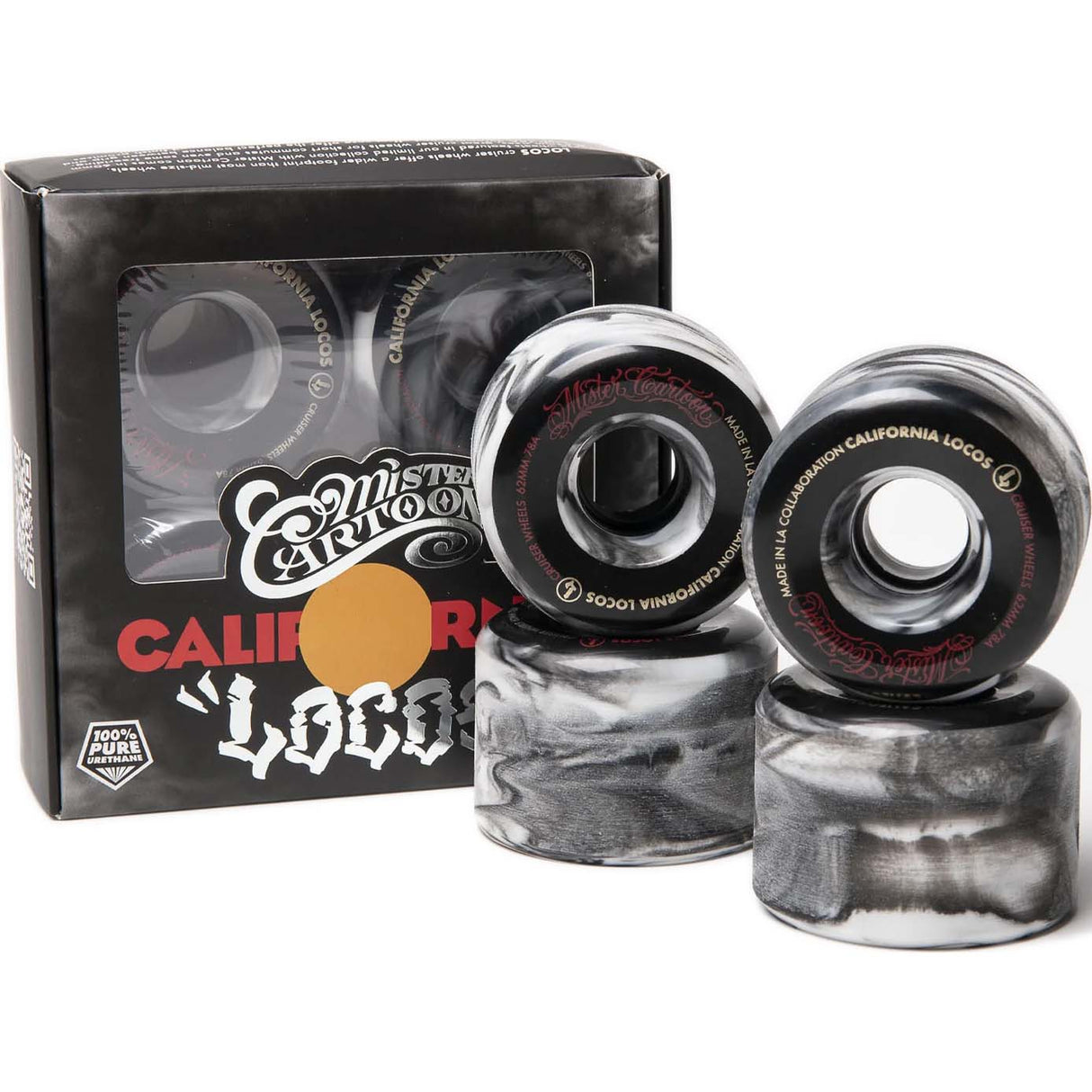 California Locos Swirl Ink Skateboard Wheels - Black/Grey 60mm