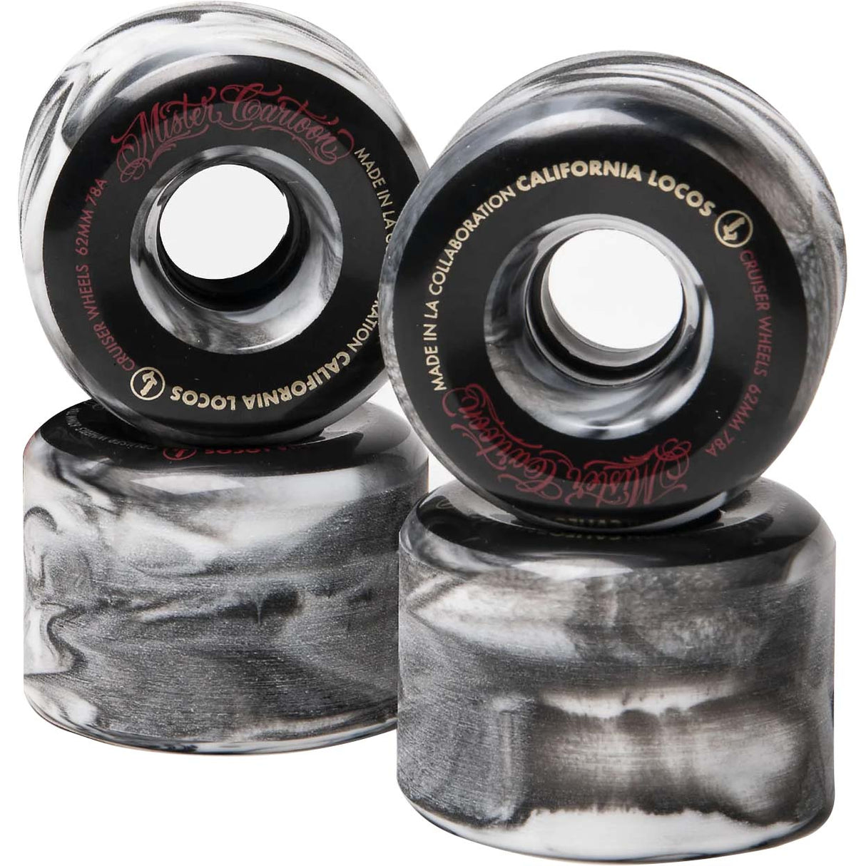 California Locos Swirl Ink Skateboard Wheels - Black/Grey 70mm