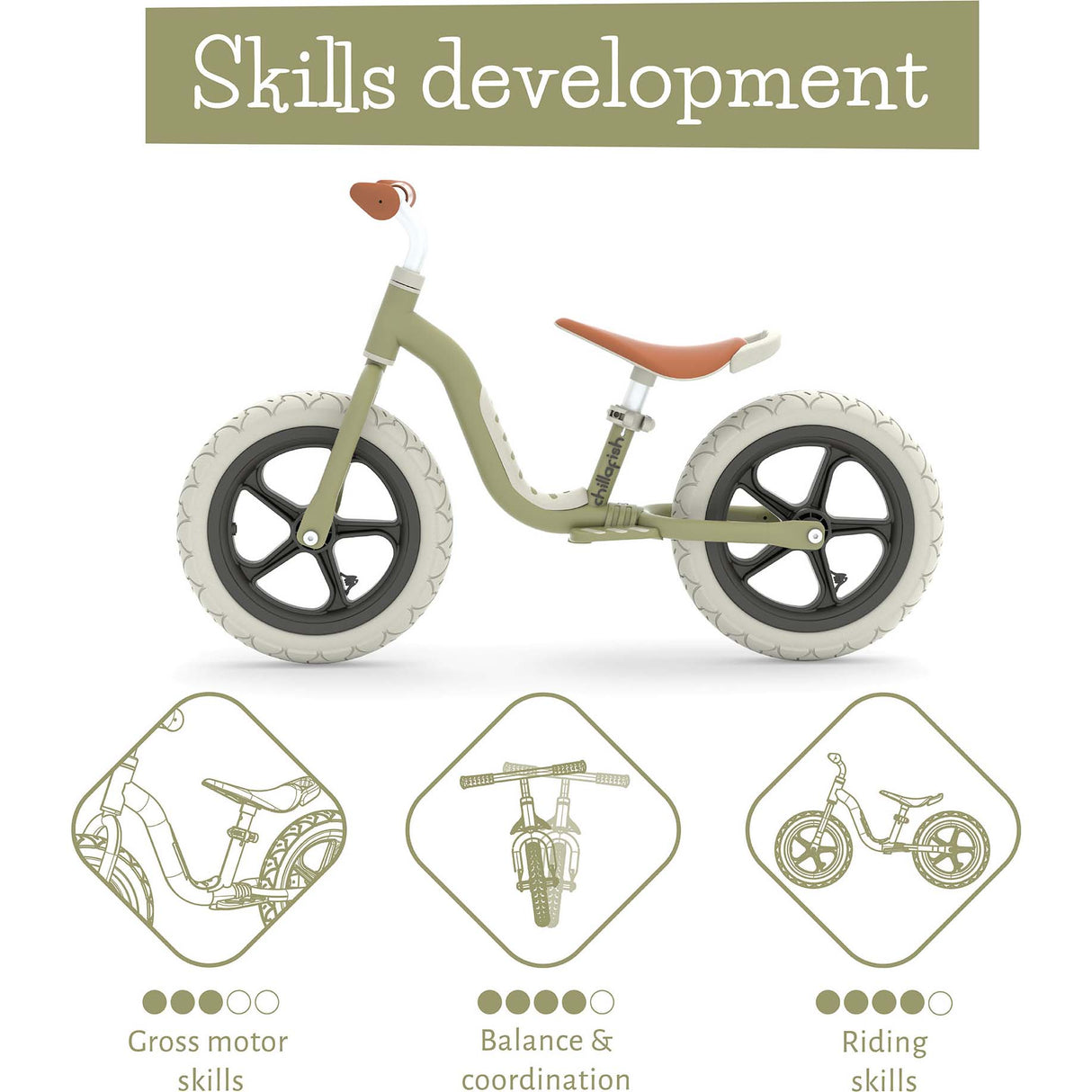 Chillafish Charlie LUX 12" Balance Bike - Olive