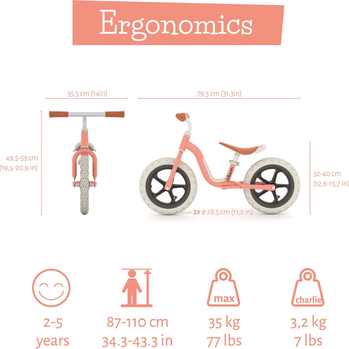 Chillafish Charlie LUX 12" Balance Bike - Salmon