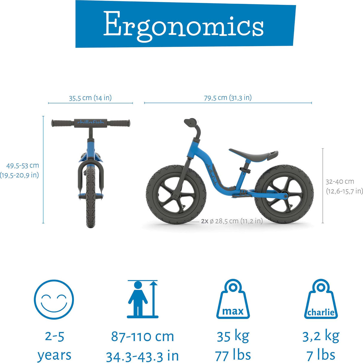 Chillafish Charlie Sport 12" Balance Bike - Navy