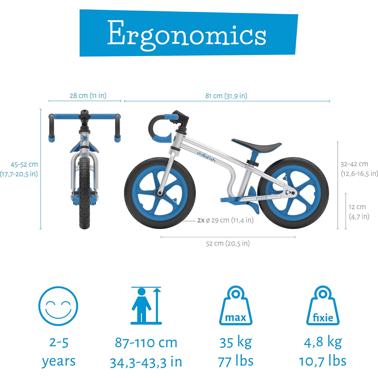 Chillafish Fixie 12" Balance Bike - Blue