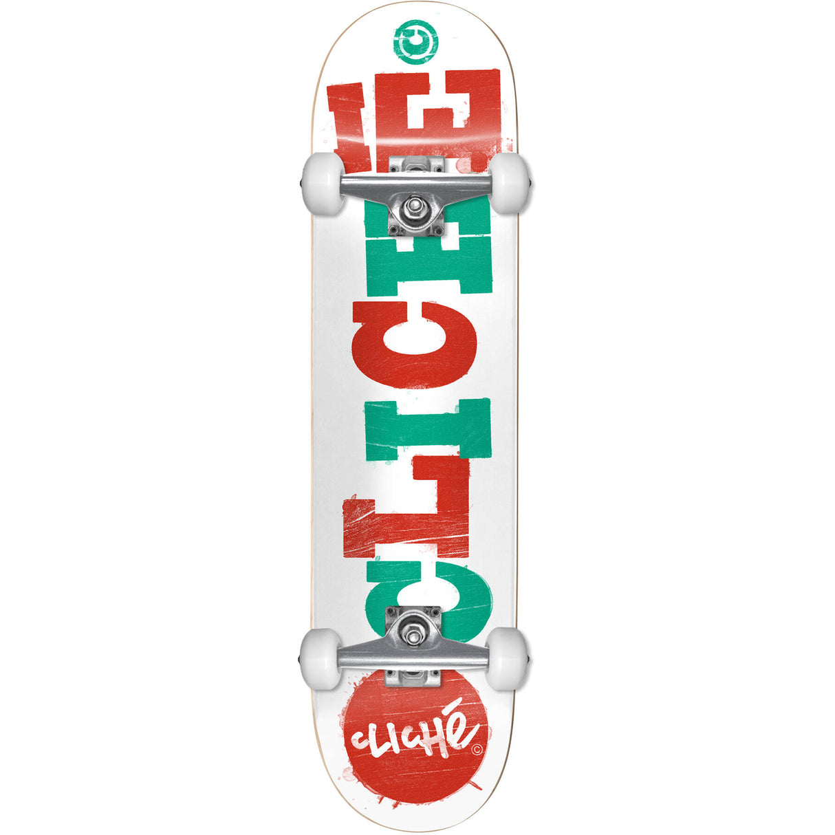 Cliche Woodcut FP Complete Skateboard - Red/Teal 8"