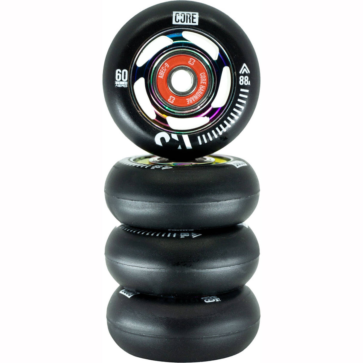CORE Aero Inline Skate Wheels - Black/Neochrome 60mm