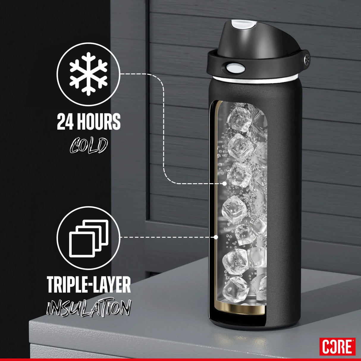 CORE Insulated Dual Spout 750ml Water Bottle - Black