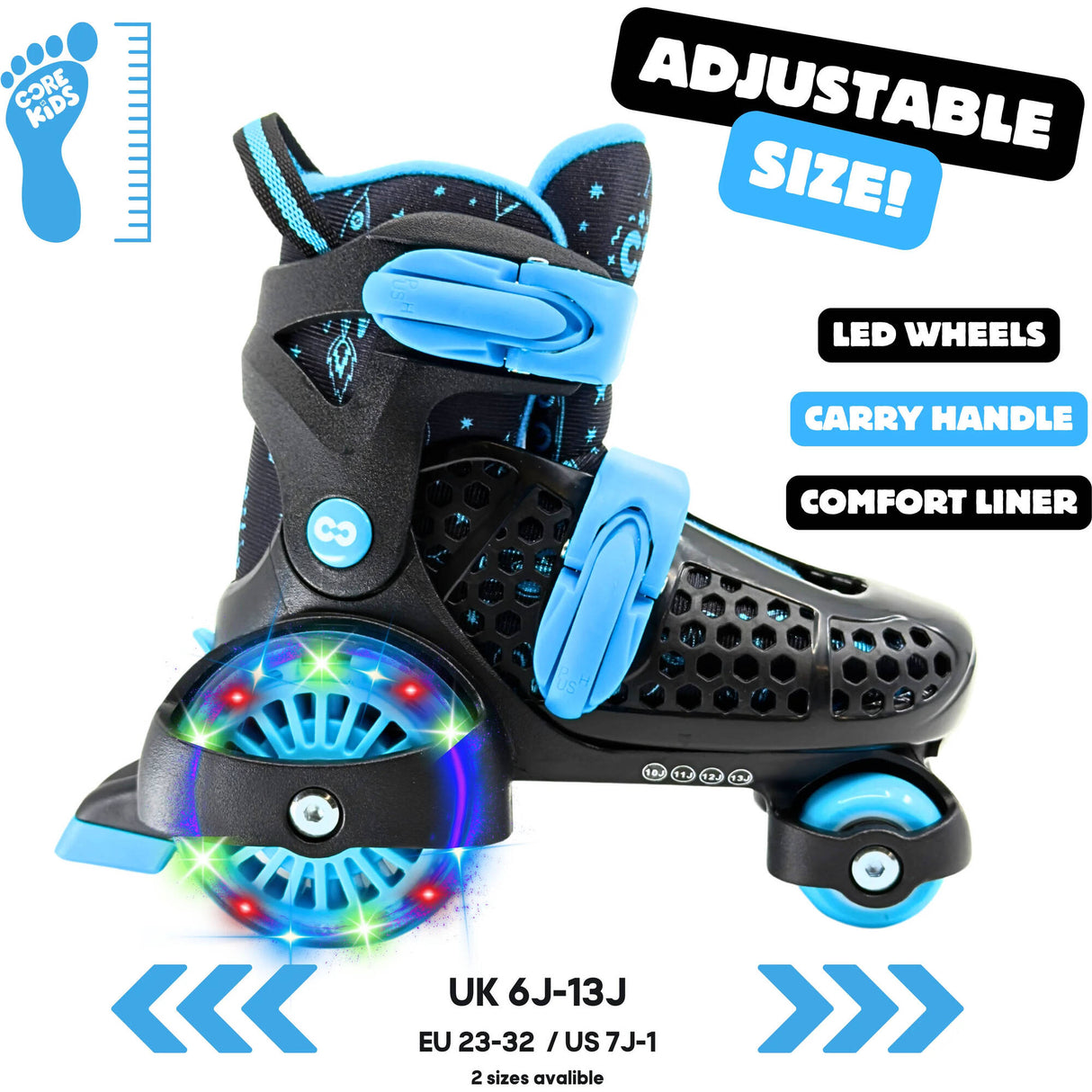CORE  Kids Newbie 4-Wheel Roller Skates - Black/Blue