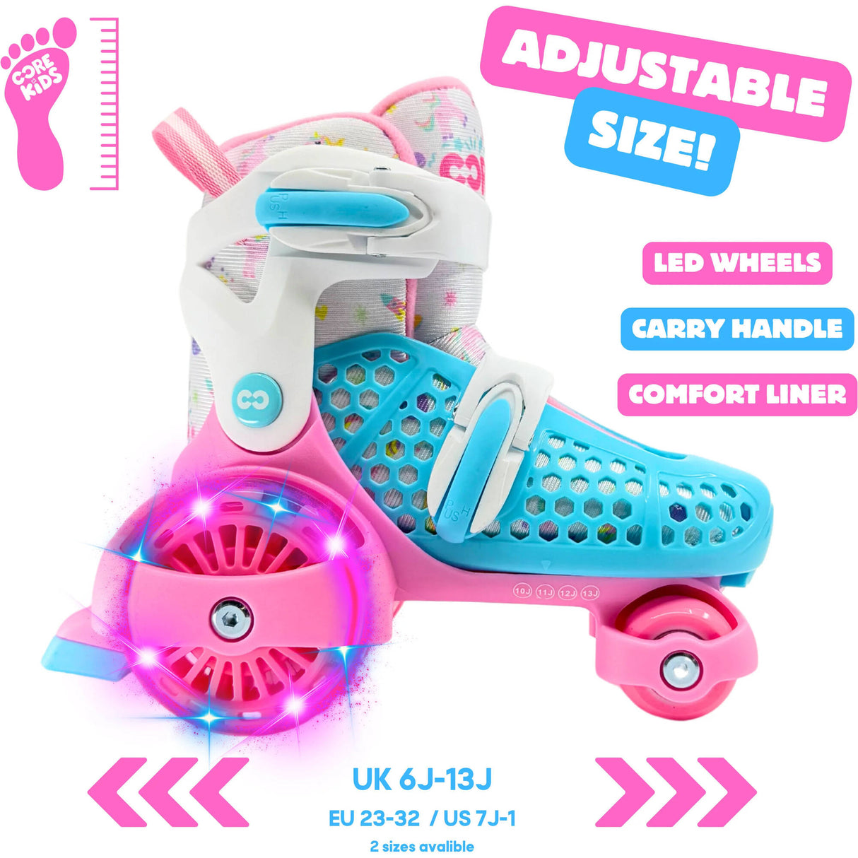 CORE  Kids Newbie 4-Wheel Roller Skates - Pink/Blue