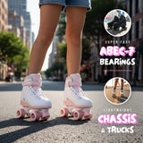 Cream Scoop Quad Roller Skates - Hearts (White/Pink)