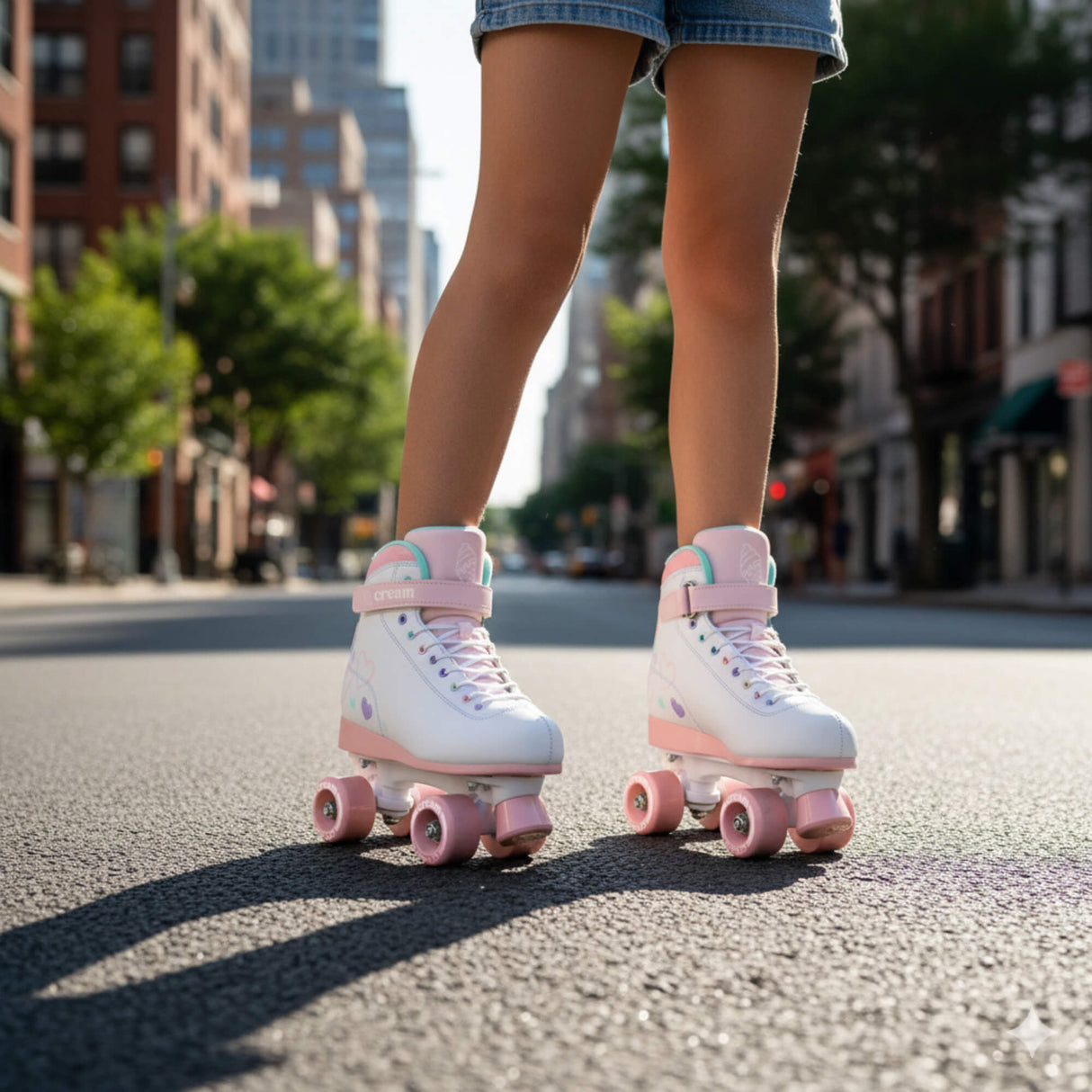 Cream Scoop Quad Roller Skates - Hearts (White/Pink)