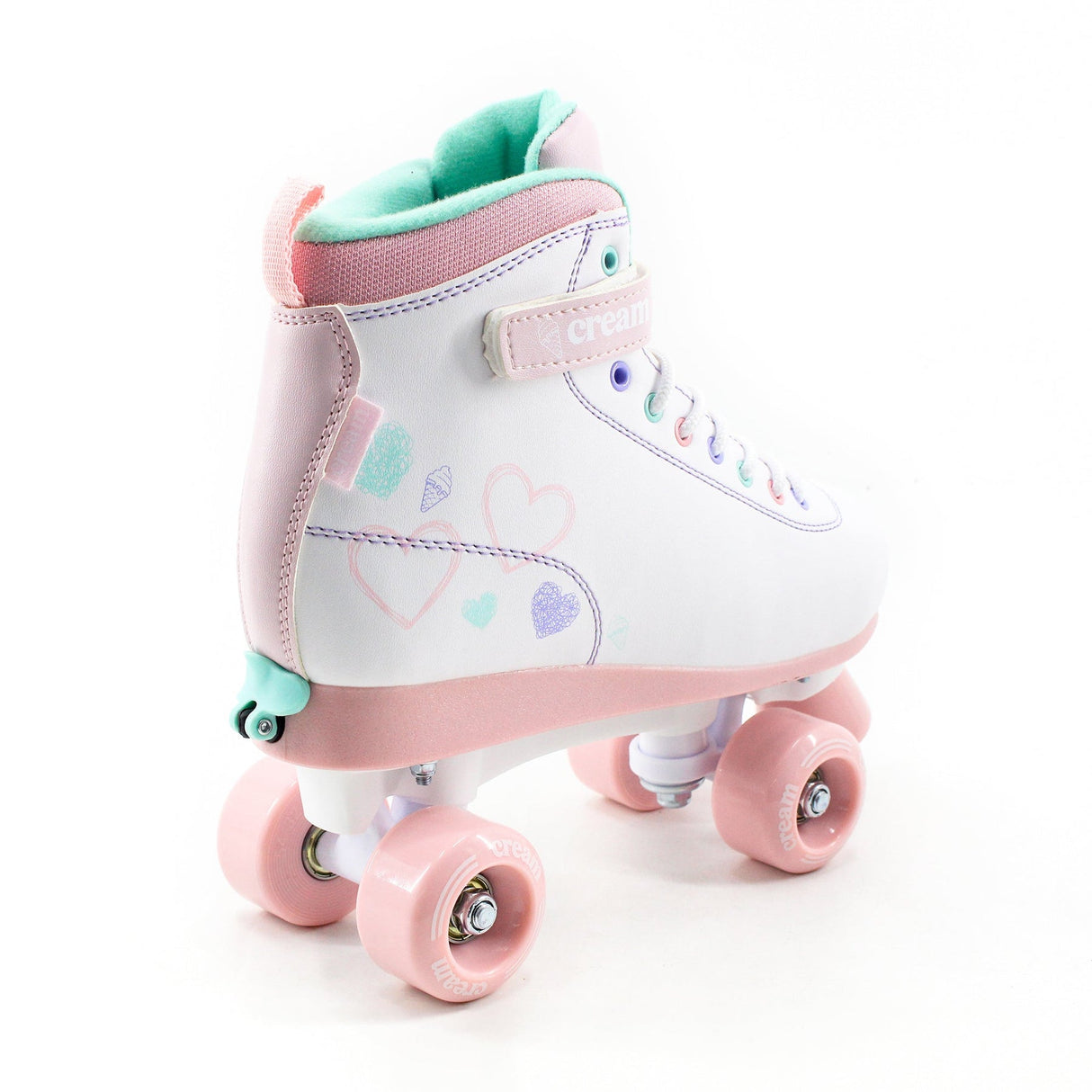 Cream Scoop Quad Roller Skates - Hearts (White/Pink)