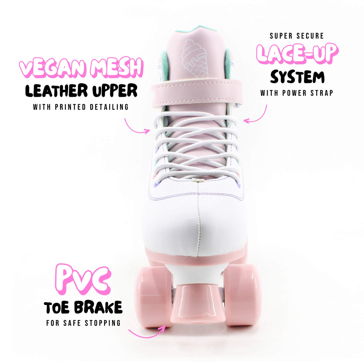 Cream Scoop Quad Roller Skates - Hearts (White/Pink)