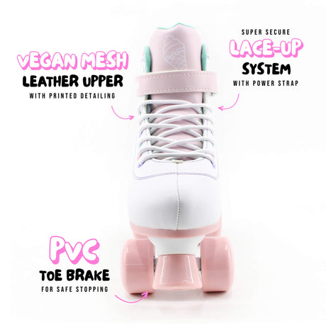 Cream Scoop Quad Roller Skates - Hearts (White/Pink)