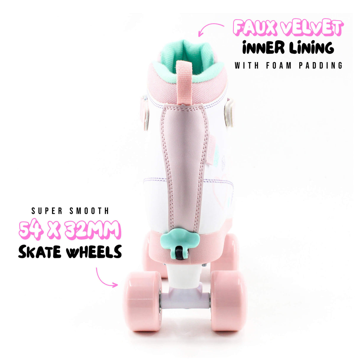 Cream Scoop Quad Roller Skates - Hearts (White/Pink)