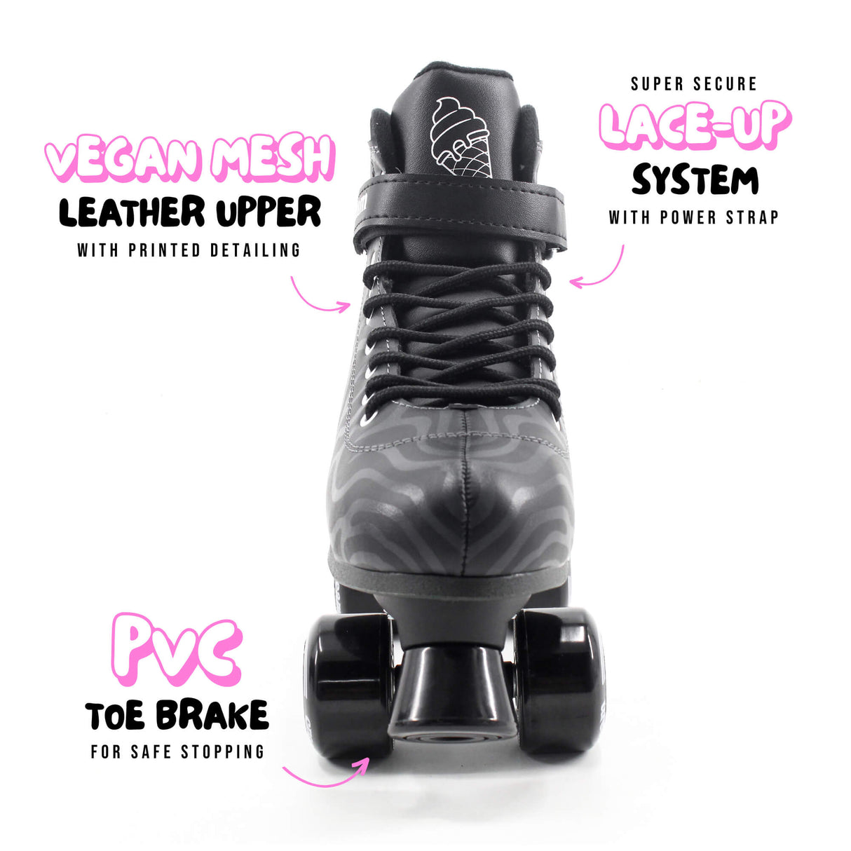 Cream Scoop Quad Roller Skates - Wave (Black)