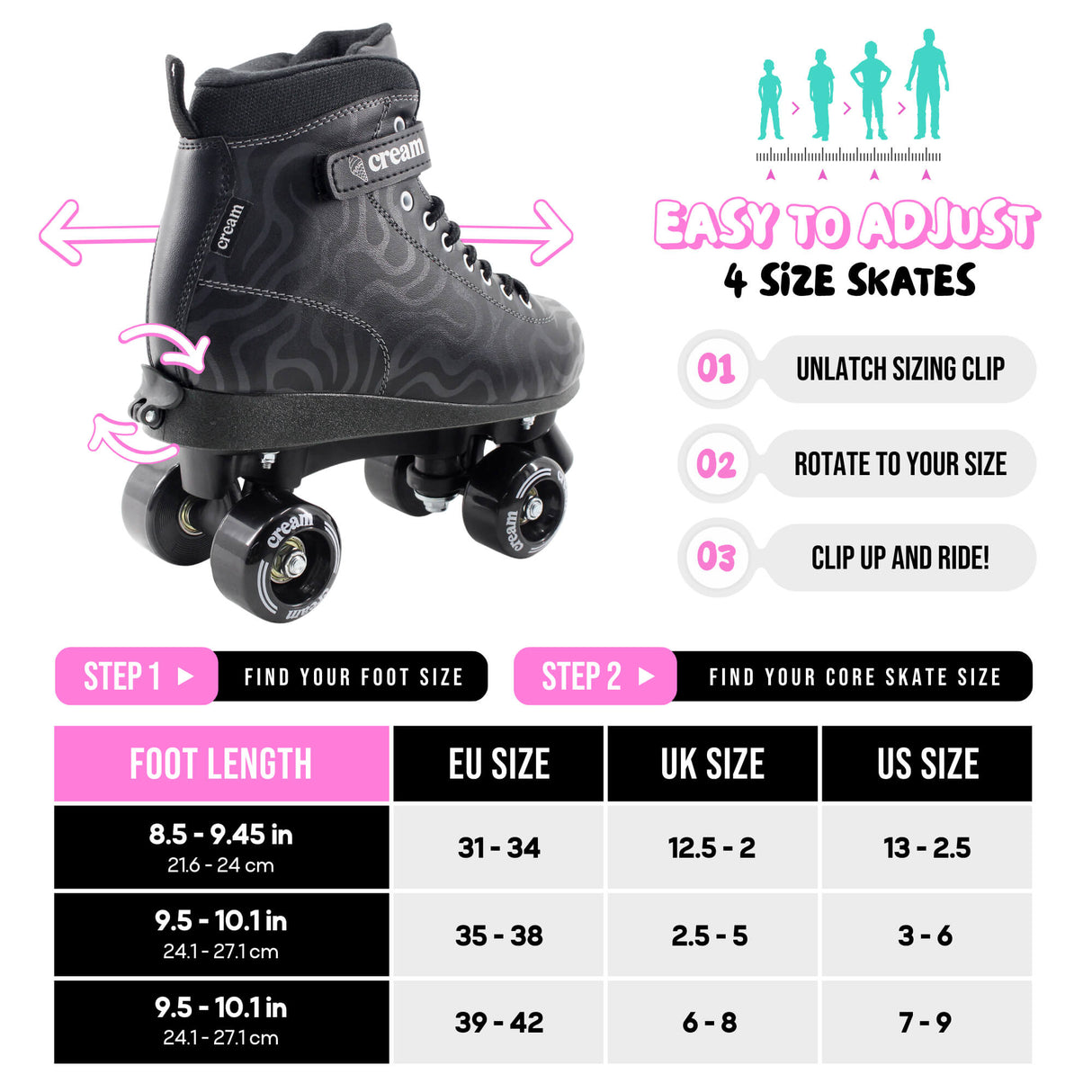 Cream Scoop Quad Roller Skates - Wave (Black)