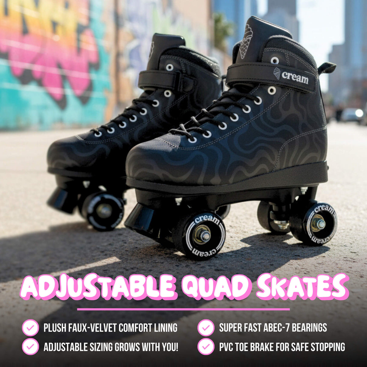 Cream Scoop Quad Roller Skates - Wave (Black)