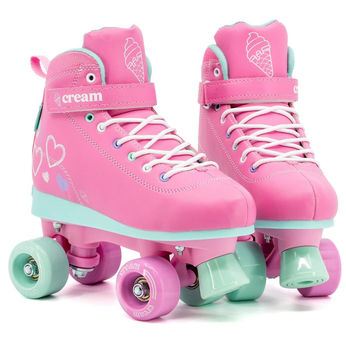 Cream Scoop Quad Roller Skates - Hearts (Pink/Teal)