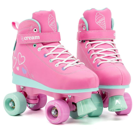 Cream Scoop Quad Roller Skates - Hearts (Pink/Teal)