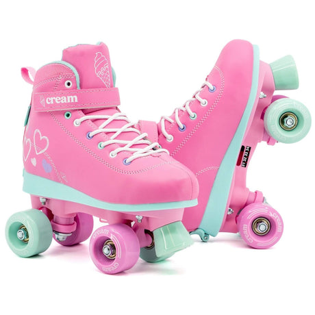 Cream Scoop Quad Roller Skates - Hearts (Pink/Teal)