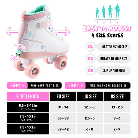 Cream Scoop Quad Roller Skates - Hearts (Pink/Teal)
