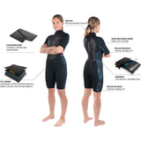 Dakine Womens Quantum Back Zip Shorty 2/2mm F/L Wetsuit - Black/Grey