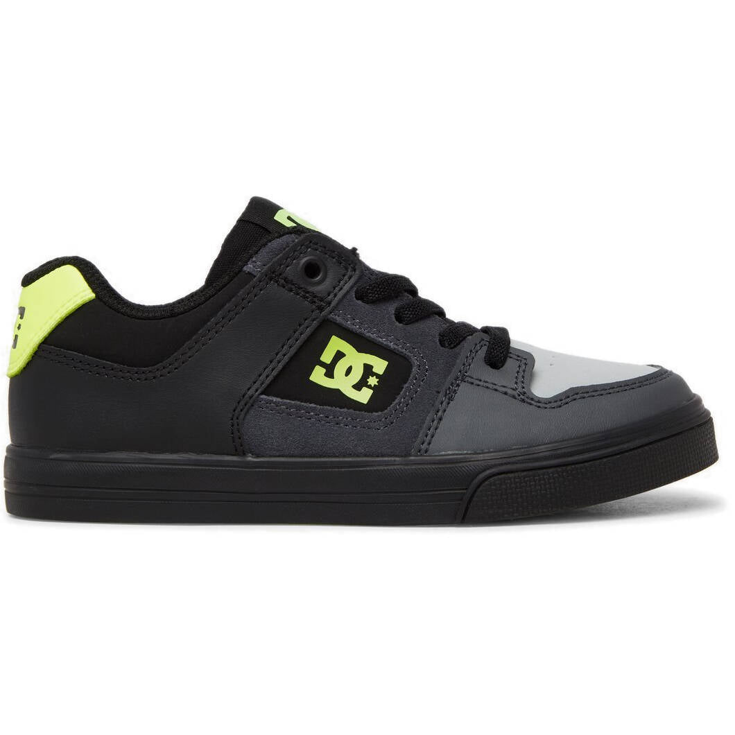 DC Pure Elastic Kids Skate Shoes - Black/Grey/Yellow UK 3