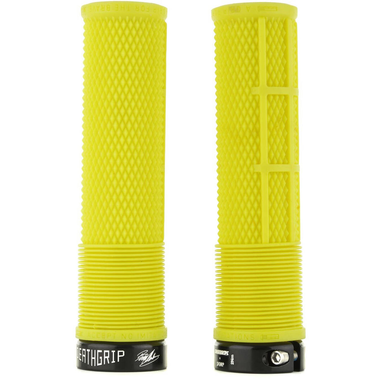 DMR Brendog DeathGrip Thin Flangeless Mountain Bike Grips - Fluro Yellow