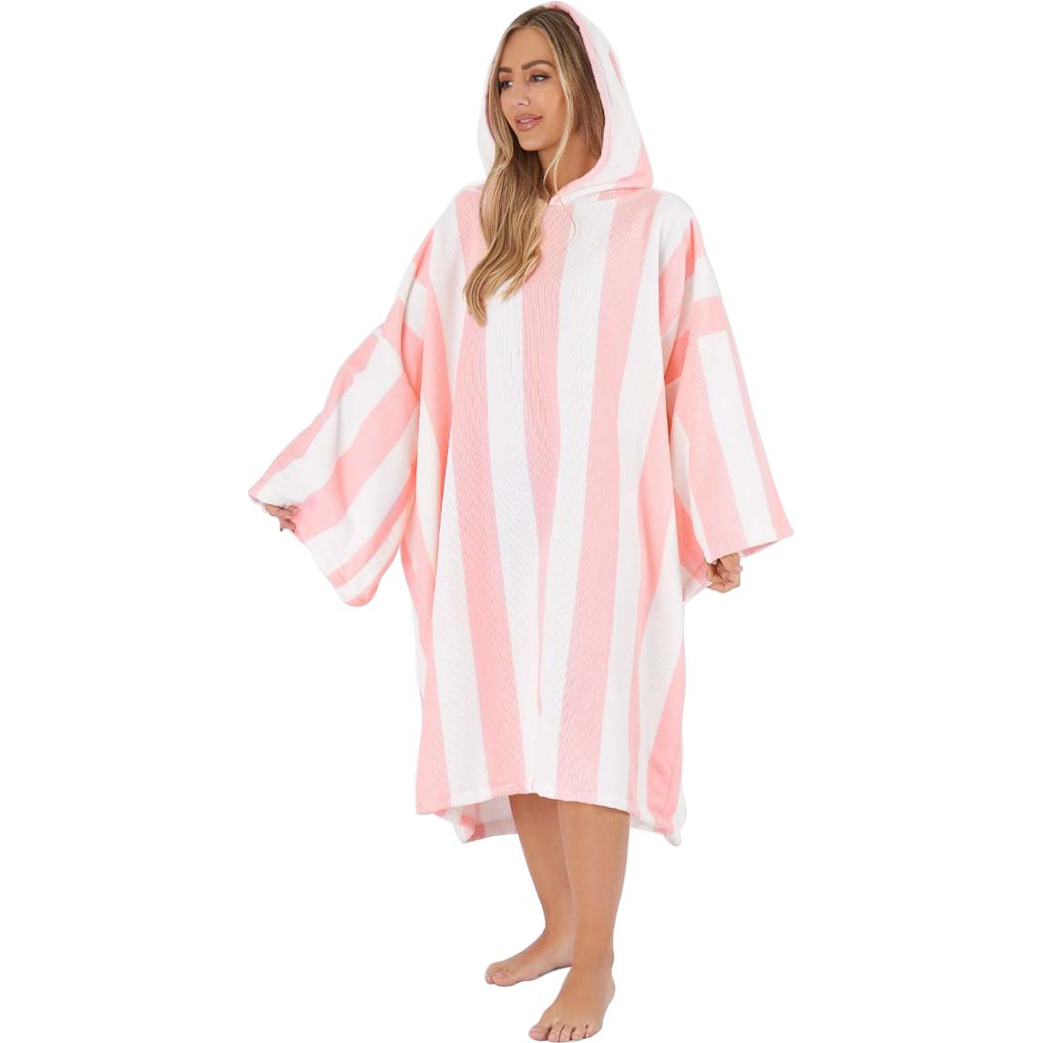 Dreamscene Adult Towel Poncho - Blush Stripe