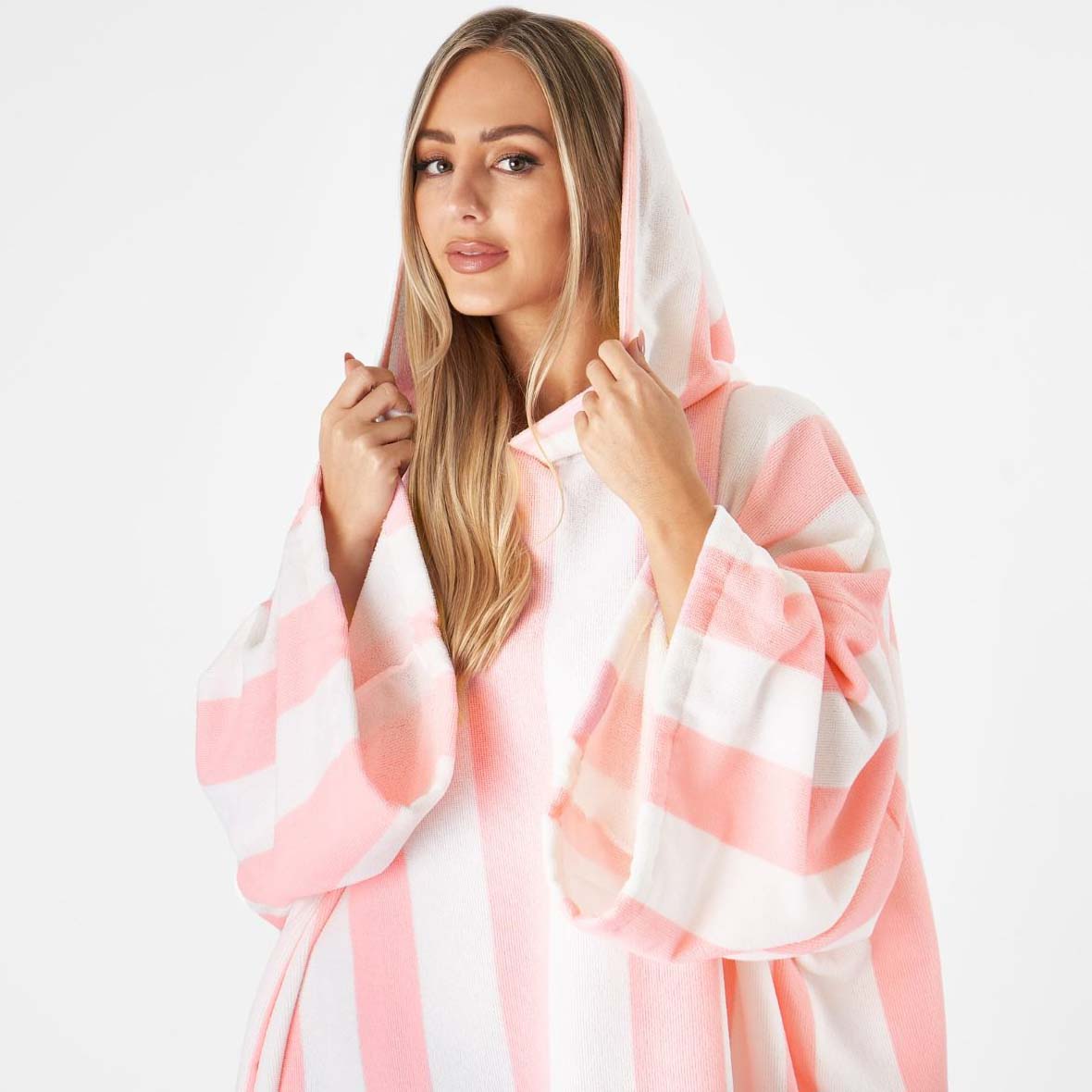 Dreamscene Adult Towel Poncho - Blush Stripe