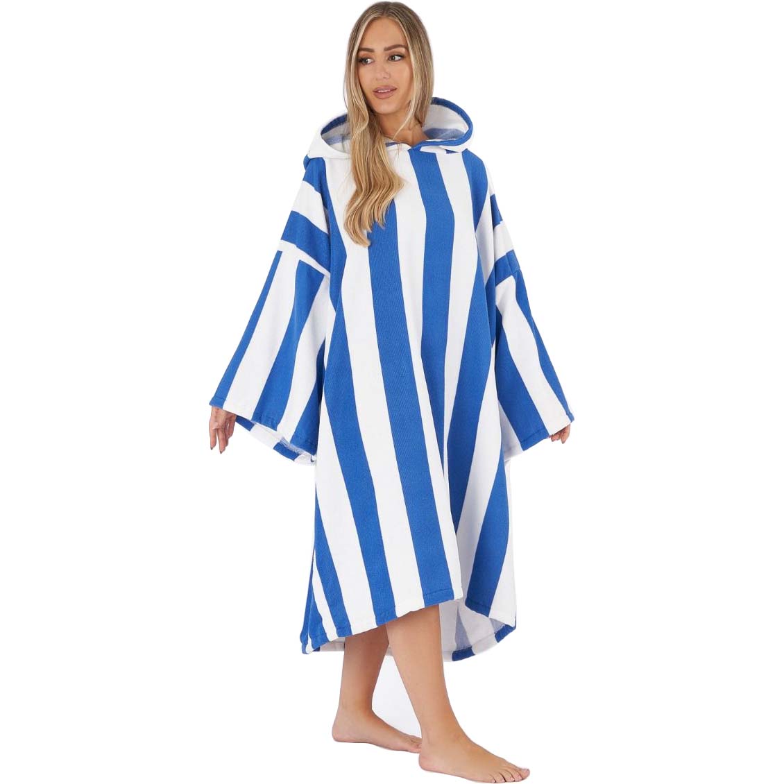 Dreamscene Adult Towel Poncho - Navy Stripe
