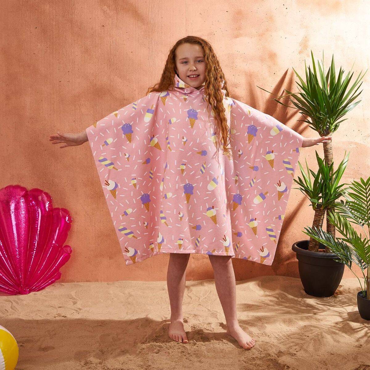 Dreamscene Kids Poncho Towel - Ice Cream Blush