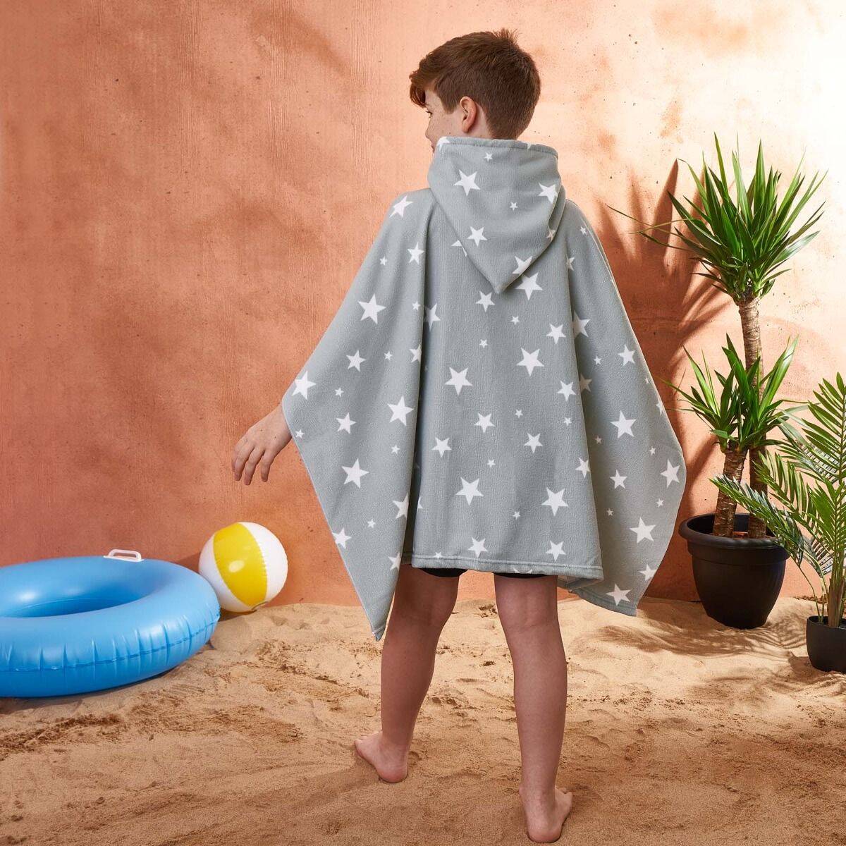Dreamscene Kids Poncho Towel - Star Grey