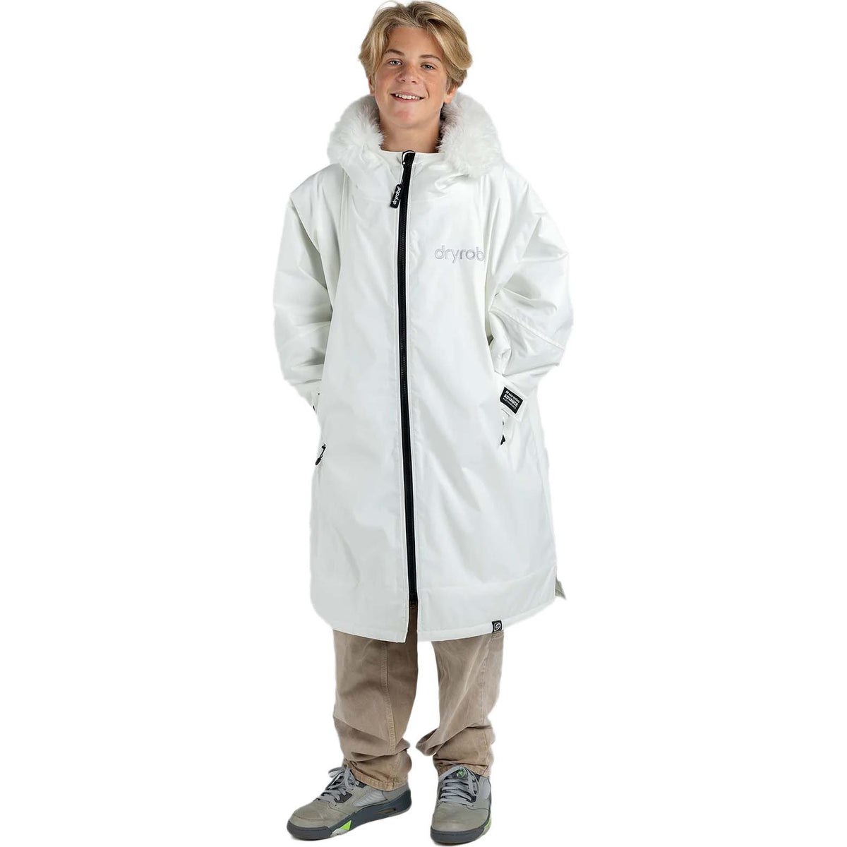 Dryrobe Kids Advance Long Sleeve Changing Robe - White/Grey | SkateHut ...