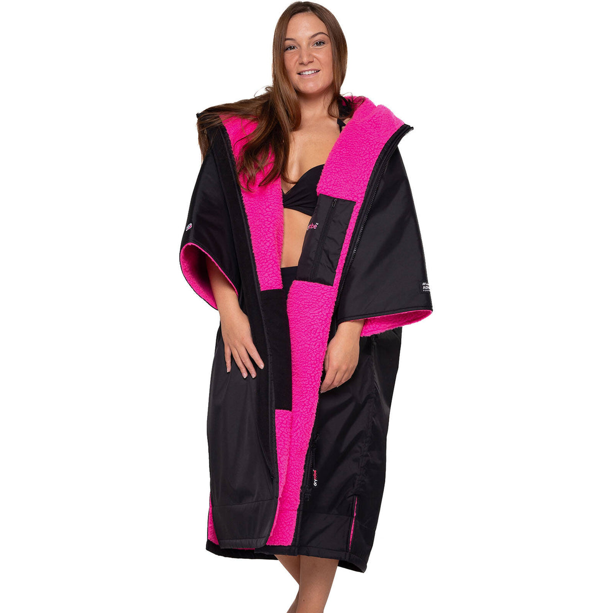 Dryrobe Advance Short Sleeve V3 Changing Robe - Black/Pink