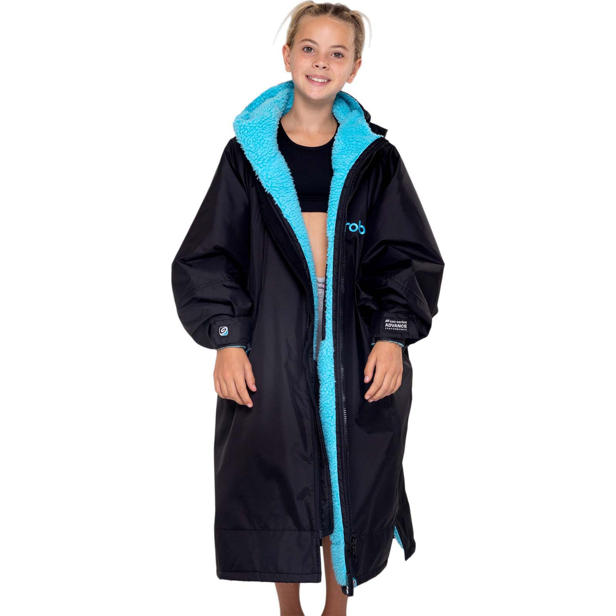 Dryrobe Advance Kids Long Sleeve V3 Changing Robe - Black/Blue