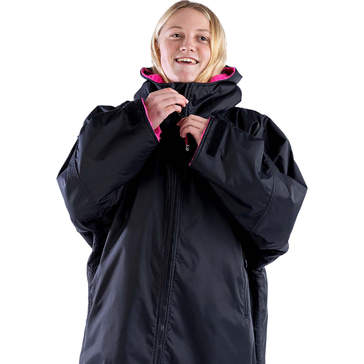 Dryrobe Advance Kids Long Sleeve V3 Changing Robe - Black/Pink