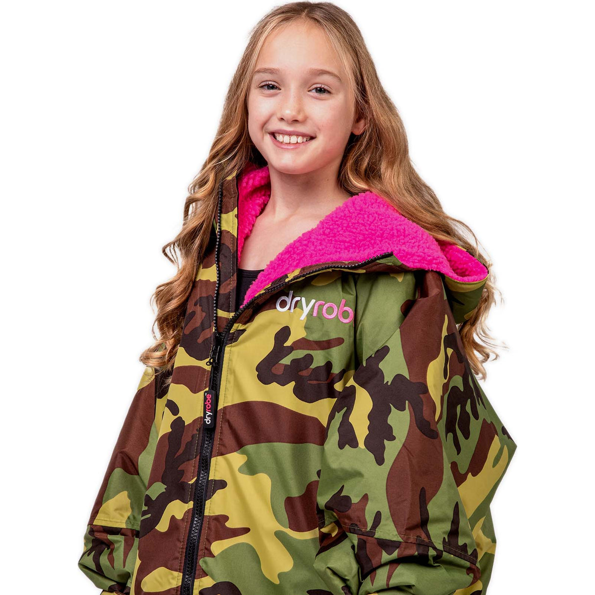 Dryrobe Advance Kids Long Sleeve V3 Changing Robe - Camoflage/Pink