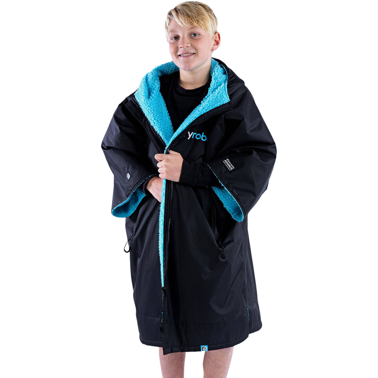 Dryrobe Advance Kids Short Sleeve V3 Changing Robe - Black/Blue