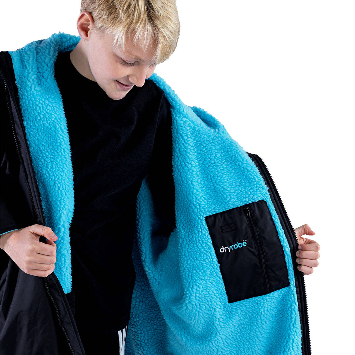 Dryrobe Advance Kids Short Sleeve V3 Changing Robe - Black/Blue