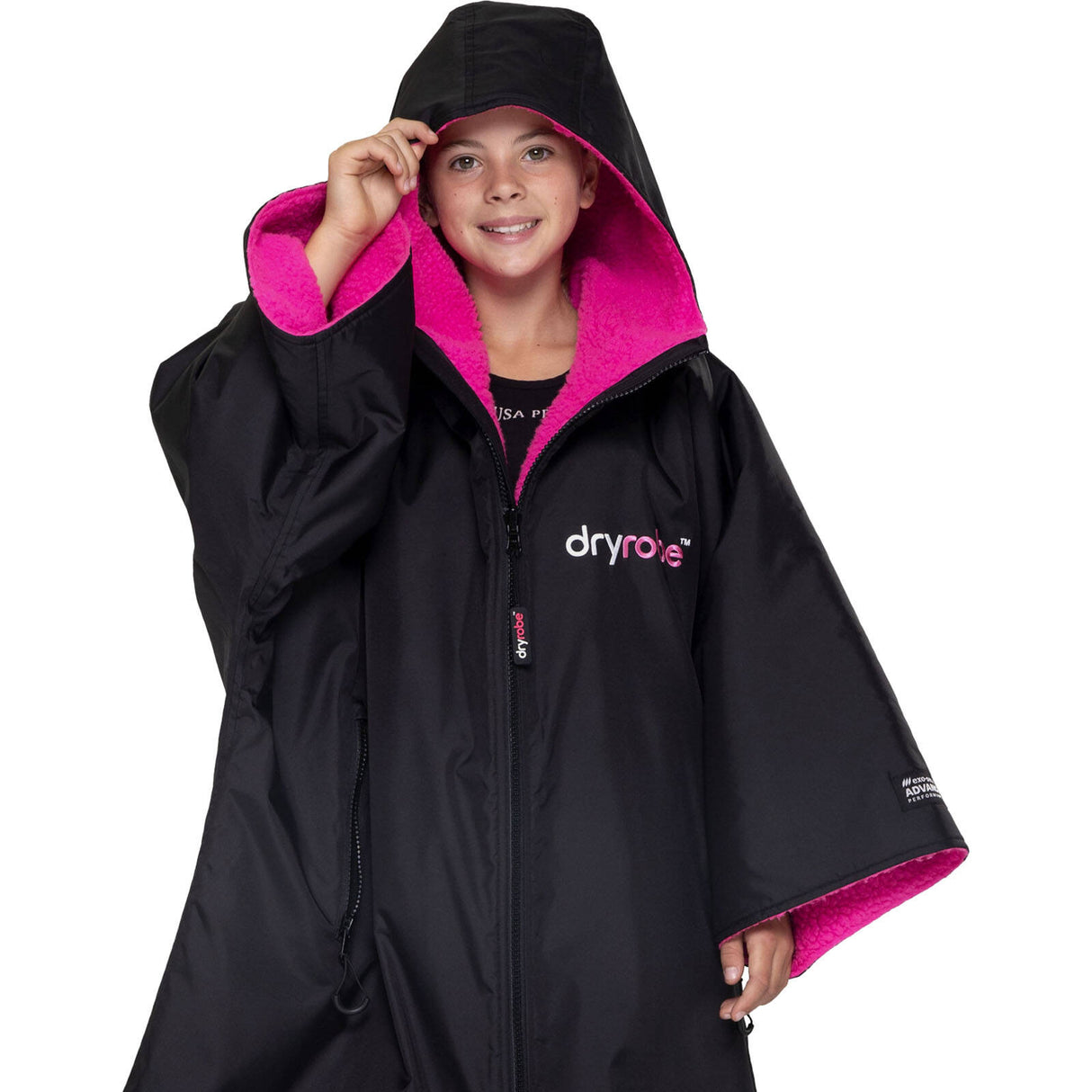 Dryrobe Advance Kids Short Sleeve V3 Changing Robe - Black/Pink