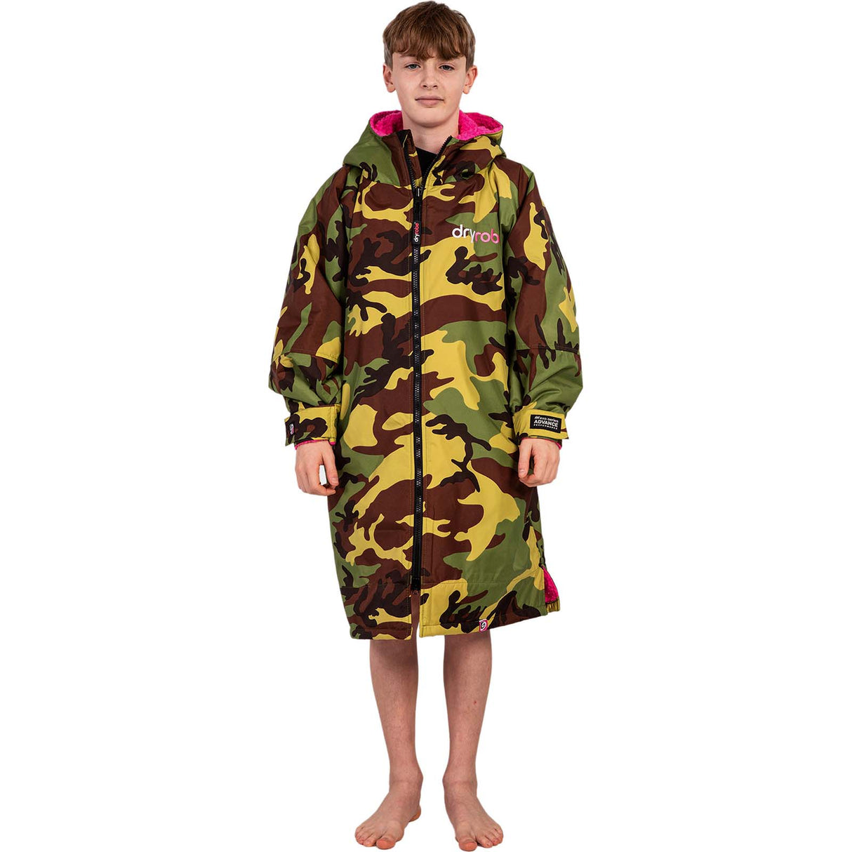 Dryrobe Advance Kids Long Sleeve Changing Robe - Camo/Pink