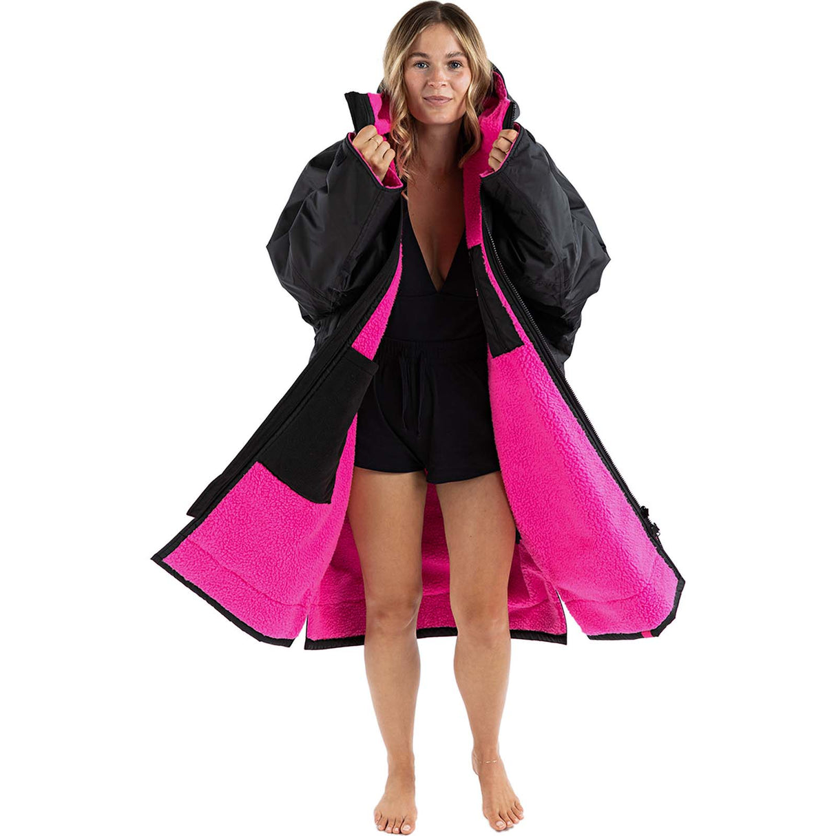 Dryrobe Advance Long Sleeve Changing Robe - Black/Pink